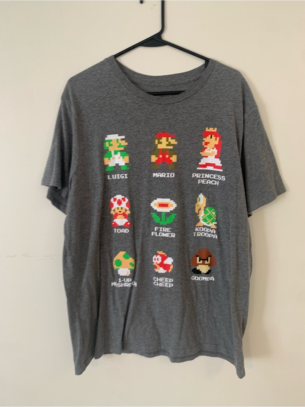 Nintendo Gray Tee with Pixel Mario, Luigi & Princess Peach